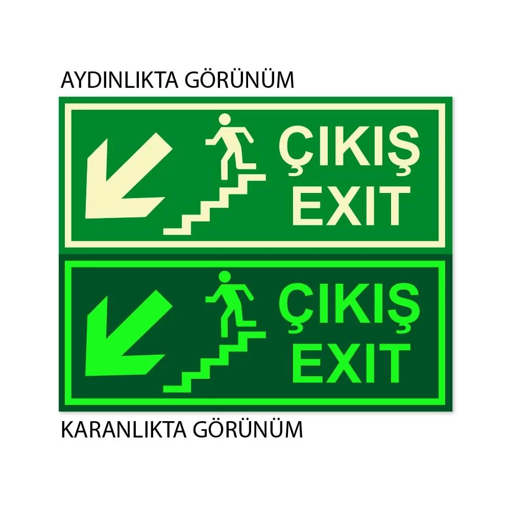 Lümen Folyolu Acil Çıkış Sol Aşağı Merdiven Ok