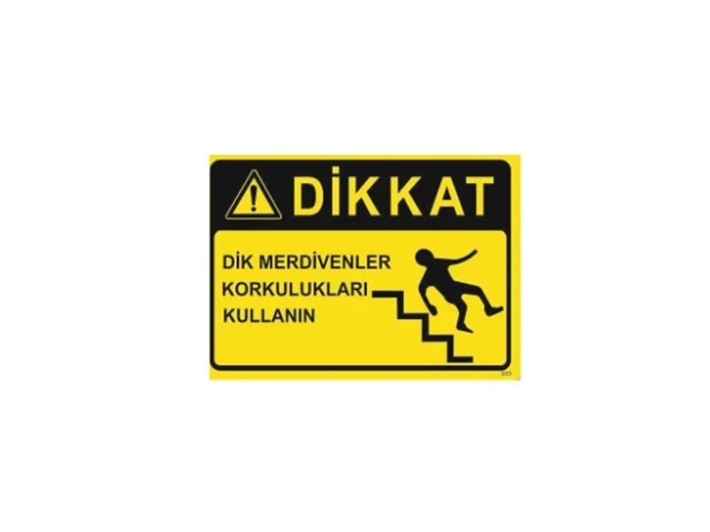 Dikkat Dik Merdivenler Korkulukları Kullanın Levhası