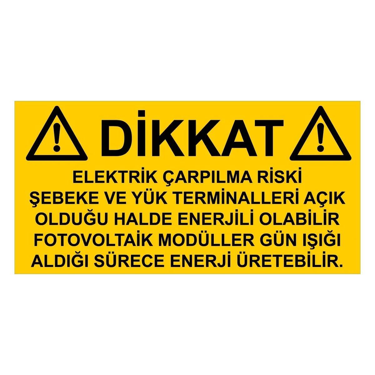 Güneş Enerjisi Santralleri Uyarı Levhaları. Elektrik Çarpılma Riski
